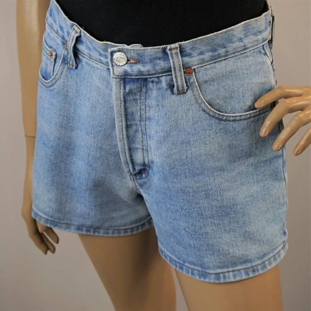 Vintage Denim Jean Shorts Steel Denim Button Fly High Waisted Made in USA
